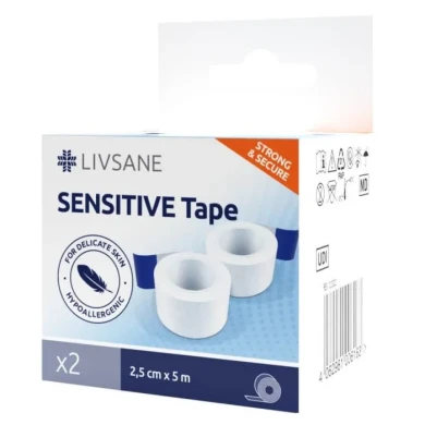 Livsane Прикрепваща ролка за чувствителна кожа 2.5см х 5м х 2бр Комплект