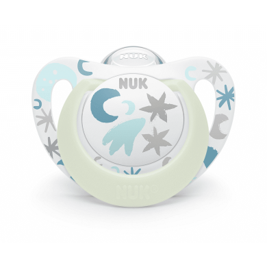 NUK биберон залъгалка силикон 0-6 1бр. STAR Night + box