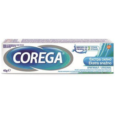 Corega Екстра силен Оригинален вкус Фиксиращ крем за зъбни протези с мента 40 гр