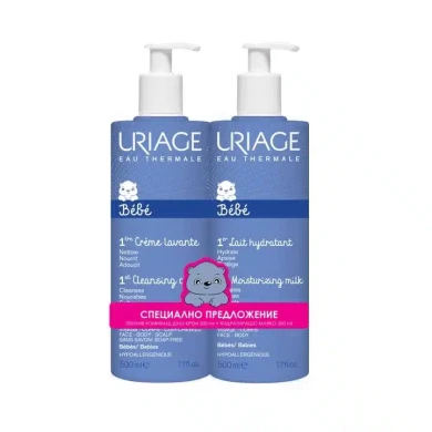 Uriage BEBE промо Хидратиращо мляко за бебета 500мл + Creme Lavante  е почистващ душ-крем за бебета 500мл
