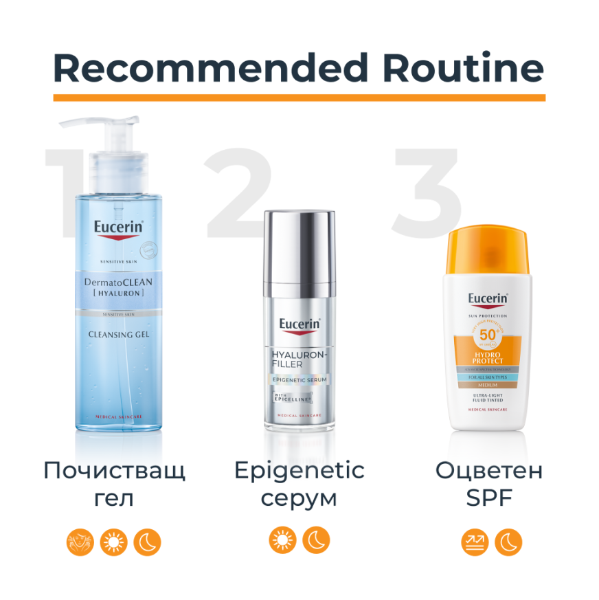 Eucerin® Оцветен слънцезащитен ултралек флуид за лице HYDRO PROTECT SPF 50+ Тъмен, 50 мл
