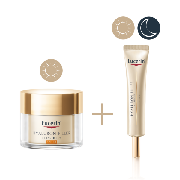 Eucerin® Комплект против старенее и възрастови петна Hyaluron-Filler+Elasticity Дневен Крем SPF30 + Hyaluron-Filler+Elasticity Околоочен крем