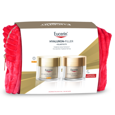 Eucerin® HYALURON-FILLER+Elasticity Комплект за зряла кожа Дневен крем SPF 30 + Нощен крем + несесер
