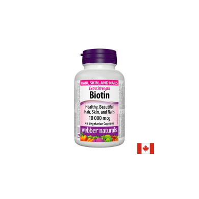 Biotin Extra Strength / Биотин екстра сила, 10000 mcg, 45 капсули Webber Naturals