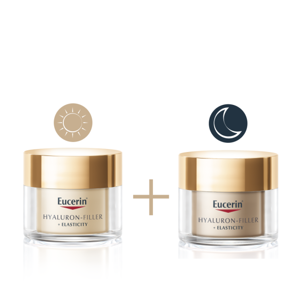 Eucerin® Комплект против стареене и възрастови петна Hyaluron-Filler + Elasticity Дневен крем SPF15 + Hyaluron-Filler + Elasticity Нощен Крем