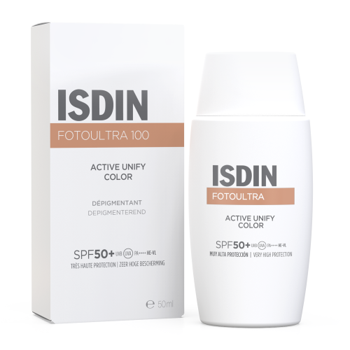 ISDIN Foto Ultra 100  Active Unify COLOR Fusion Fluid SPF 50+ Слънцезащитен флуид за лице с тройно депигментиращо действие 50мл