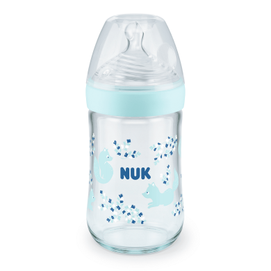 NUK NATURE SENSE Temperature Control шише стъклено 240мл. силиконов биберон р-р M Softer