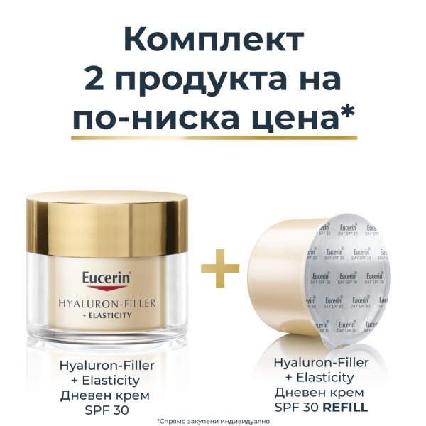 Eucerin® Комплект Hyaluron-Filler Elasticity Дневен крем SPF30 + РЕФИЛ, 2 x 50мл ПРОМО