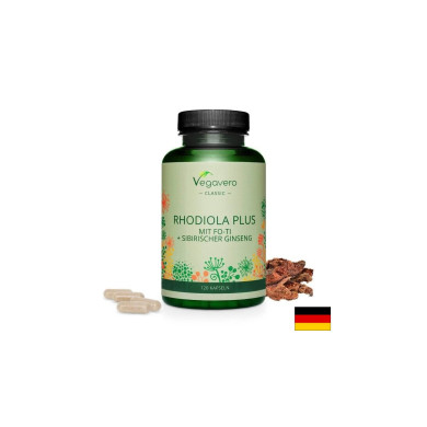 Rhodiola Plus mit Fo-Ti + Sibirischer Ginseng/ Златен корен + Фо-ти и Сибирски женшен, 120 капсули, 100% Vegan