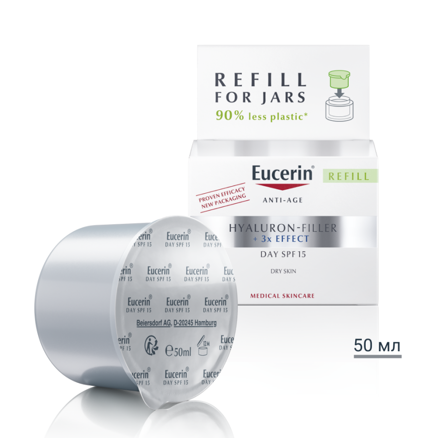 Eucerin® Hyaluron-Filler Дневен крем за суха кожа SPF15, Рефил