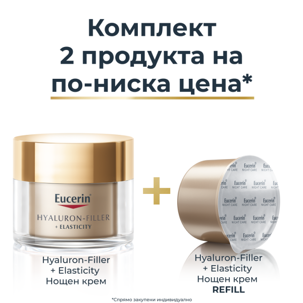 Eucerin® Комплект Hyaluron-Filler Elasticity Нощен крем  + РЕФИЛ, 2 x 50мл ПРОМО