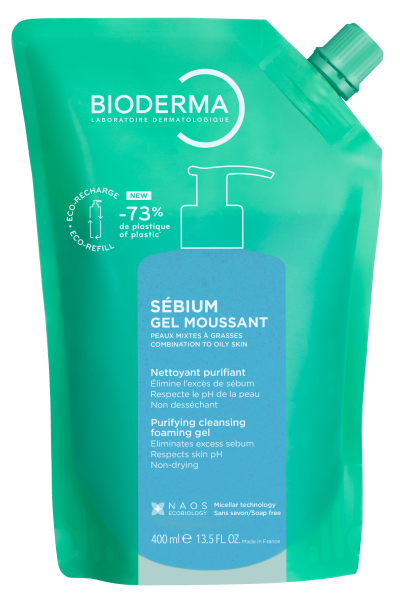 BIODERMA SEBIUM Ежедневен измиващ гел за комбинирана и мазна кожа 400ml еко пълнител