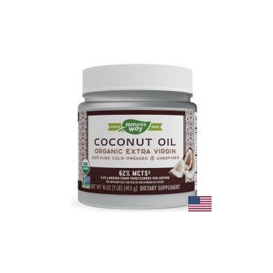 Кокосово масло, 62% MCT мастни киселини - Coconut Oil Organic Extra Virgin, 474 ml, 32 дози Nature’s Way