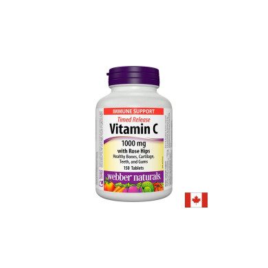 Витамин С 1000 mg с удължено освобождаване + Шипка, 150 таблетки, Webber Naturals