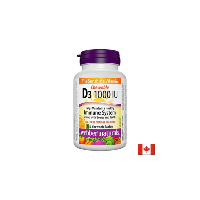 Здрави кости и зъби - Витамин D3 1000 IU, 180 дъвчащи таблетки Webber Naturals