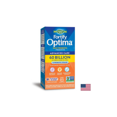 Fortify™ Optima® Advanced Care Probiotic - Фортифай - Оптима пробиотик + пребиотици, 60 милиарда активни пробиотици, 30 капсули Nature’s Way