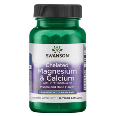 SWANSON Albion Magnesium & Calcium with Vitamins D3 & K2 / 90 Caps
