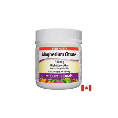 Magnesium Citrate - Магнезий цитрат с висока абсорбация 300 mg, 200 g прах с вкус на горски плодове Webber Naturals