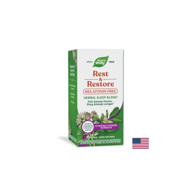 Rest & Restore – Билкова формула за сън с валериана и ашваганда, 30 капсули