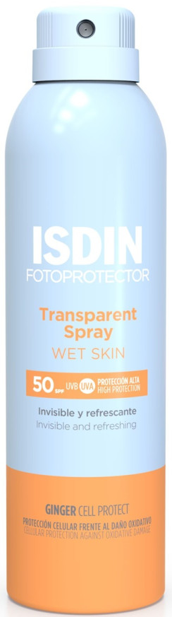ISDIN Fotoprotector Transparent Spray Wet Skin SPF 50+Освежаващ прозрачен слънцезащитен спрей, подходящ за нанасяне върху мокра кожа 250мл + подарък плажна чанта