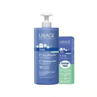Uriage BEBE Комплект - Почистваща вода без отмиване х 1 л + Крем за смяна на пелените 100мл