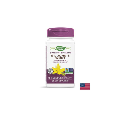Подобрява настроението - Жълт кантарион премиум екстракт - St. John`s Wort 420 mg, 90 капсули Nature’s Way