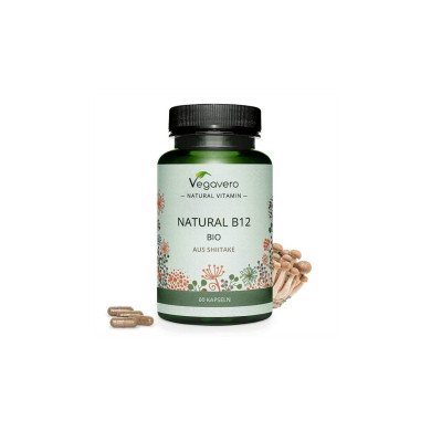 Natural B12 BIO aus Shiitake/ Витамин В12 (от био медицински гъби шийтаке), 60 капсули, 100% Vegan Vegavero
