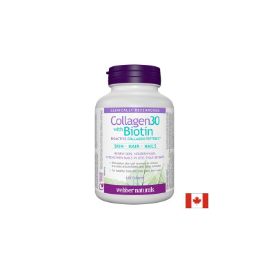 Collagen30® with Biotin / Колаген (биоактивни колагенови пептиди) с биотин, 120 таблетки Webber Naturals