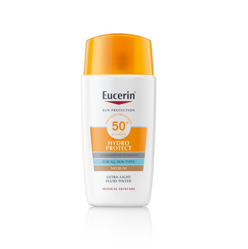 Eucerin® Оцветен слънцезащитен ултралек флуид за лице HYDRO PROTECT SPF 50+ Тъмен, 50 мл