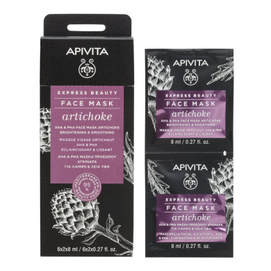 Apivita Express beauty AHA и PHA Озаряваща и изглаждаща маска за лице с артишок 2х8мл