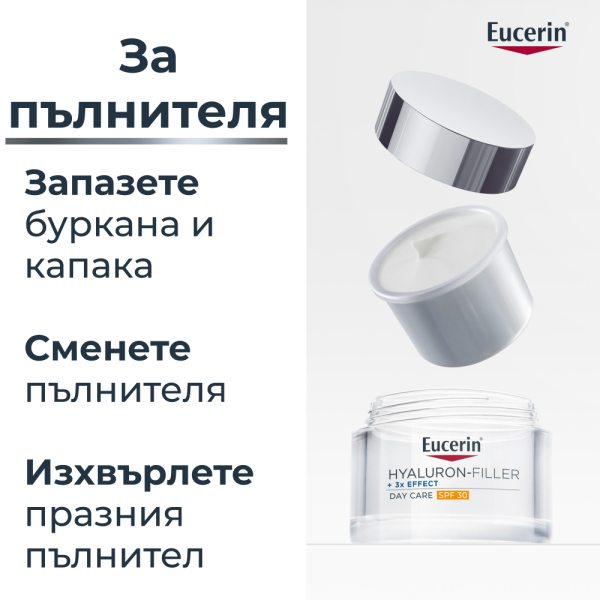 Eucerin® Комплект Hyaluron-Filler Дневен крем SPF30 + РЕФИЛ, 2 x 50мл ПРОМО
