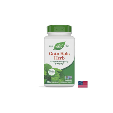 Gotu Kola Herb - Готу кола (За кръвообращението, венозната система и мозъчната функция), 475 mg, 180 капсули Nature’s Way