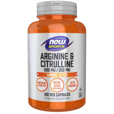 Now - Arginine 500 Mg &Amp; Citrulline 250 Mg  /Л-аргинин и Л-цитрулин- 120 Vcapsules
