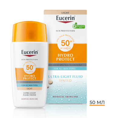 Eucerin Оцветен слънцезащитен ултралек флуид за лице HYDRO PROTECT SPF 50+ Светъл, 50 мл
