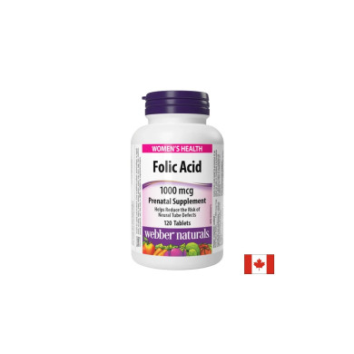 Фолиева киселина 1000 µg, Folic Acid, 120 таблетки, Webber Naturals