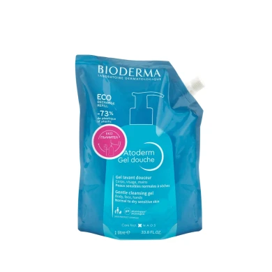Bioderma Atoderm Душ гел за лице и тяло, за нормална до суха чувствителна кожа, Еко пълнител 1000 мл