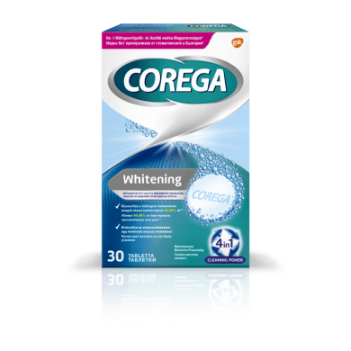 Corega Whitening Избелващи таблетки за почистване на протези x30 бр