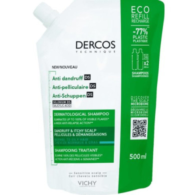 Vichy Dercos DS Шампоан  за борба с мазен пърхот и сърбящ скалп РЕФИЛ 500ml
