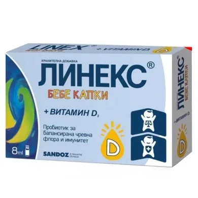 Линекс Бебе капки + Витамин D Пробиотик х8 мл Sandoz
