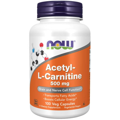 Now - Acetyl L-Carnitine / Ацетил Л-Карнитин 500 Мг - 100 Капсули