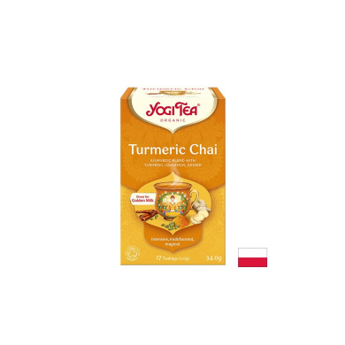 Златен чай Turmeric Chai с куркума, канела и кардамон, БИО, 17 пакетчета