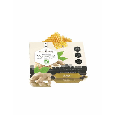 Ampoules Vigueur Bio Ginseng, Maca, Gingembre + Gelée royale / Формула за жизненост и мъжка потентност, 10 ампули Famille Mary