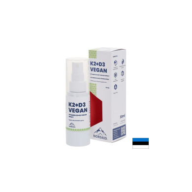Веган витамини К2 (25 µg) + D3 (1000 IU) - Здраве за сърцето и костите, силен имунитет, Спрей за уста, 30 ml, 200 впръсквания Nordaid