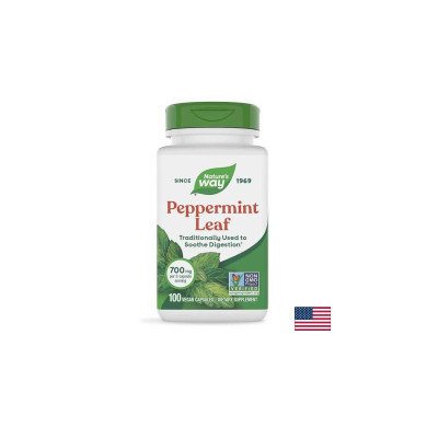Peppermint Leaf - Мента (лист) – за успокояване на раздразненото дебело черво 350 mg, 100 капсули Nature’s Way