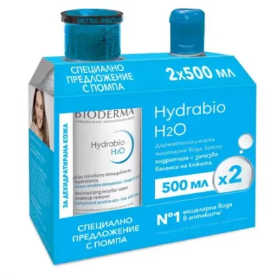 Bioderma Hydrabio Mицеларна вода за дехидратирана кожа 2 броя х500 ml ЕКО ОПАКОВКА