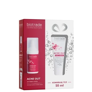 BIOTRADE Промо комплект Активен крем против акне 30 мл + Подарък: Biotrade Acne Out Измиващ гел за проблемна и мазна кожа 50 мл