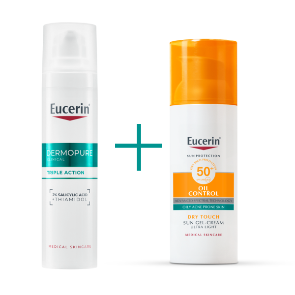 Eucerin DERMOPURE CLINICAL Коригиращ флуид с тройно действие+ Eucerin Oil Control Слънцезащитен гел-крем за лице за мазна кожа