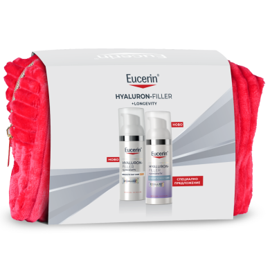 Eucerin® HYALURON-FILLER+Longevity Комплект против стареене Дневна грижа SPF 30 + Нощна грижа + несесер