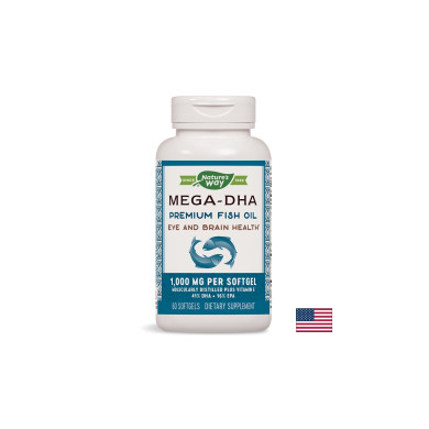 Mega-DHA - Рибено масло Мега-ДХА – за мозъка и зрението, 1000 mg, 60 софтгел капсули Nature’s Way