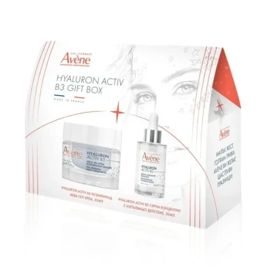 Avene BOX Hyaluron Activ B3 Серум концентрат за лице с изпълващо действие 30 мл + Регенериращ аква гел-крем 50 мл + Слънцезащитен анти ейдж флуид SPF50 5 мл Комплект